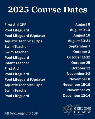 2025 Course Dates 2025 Life Saving Victoria Training dates at The Geelong College Recreation Centre